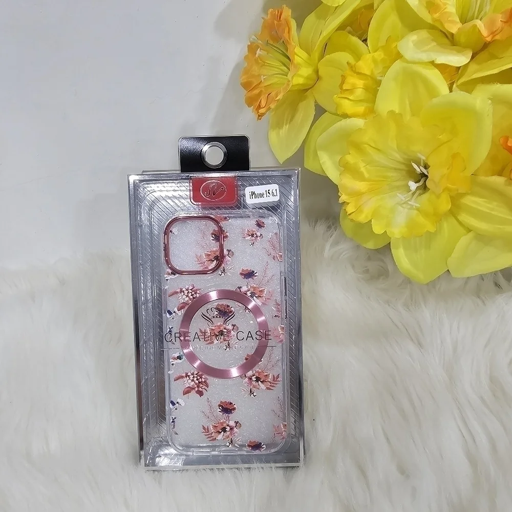 Iphone 15 6.1 case flowers clear and magnetic new